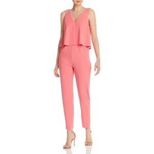 Aqua Bloomingdale’s Womens Cora Pink Popover Straight Leg Dressy Jumpsuit S NEW